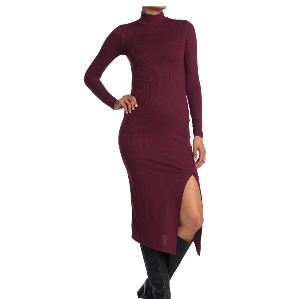 AFRM Ribbed Mock Neck Midi Dress M